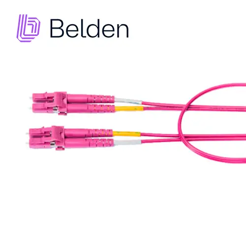 Jumper de fibra óptica multimodo Belden FP4LDLD003M / interior / erika violeta / OM4 / LC duplex - LC duplex / 50/125 micras / ofnr / 3 metros