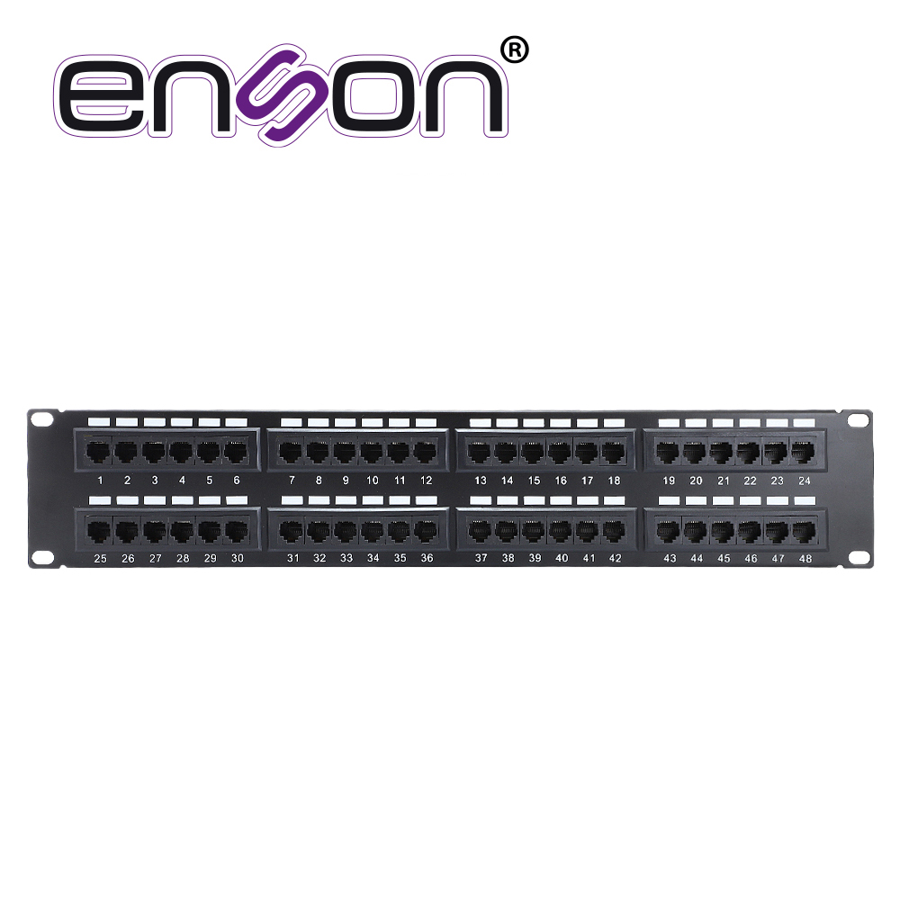 Patch Panel Enson ENS-PAT48C6A 2UR Precargado CAT6A 48 Puertos Montaje en Rack Estandar 19 Pulgadas