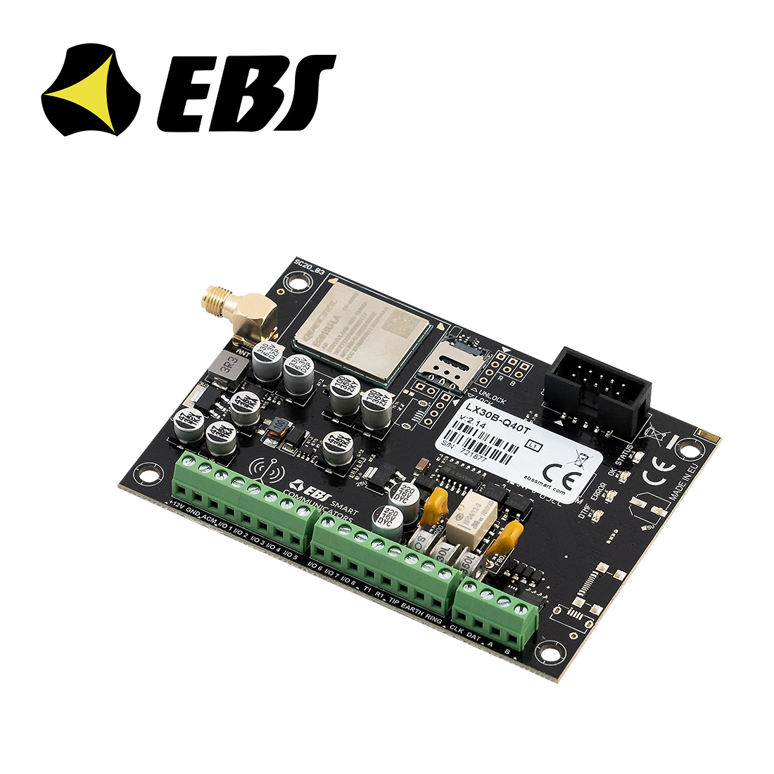 Comunicador Universal con Respaldo de Linea Telefonica para Paneles de Alarma en Formato Contact ID o SIA. Marca EBS
