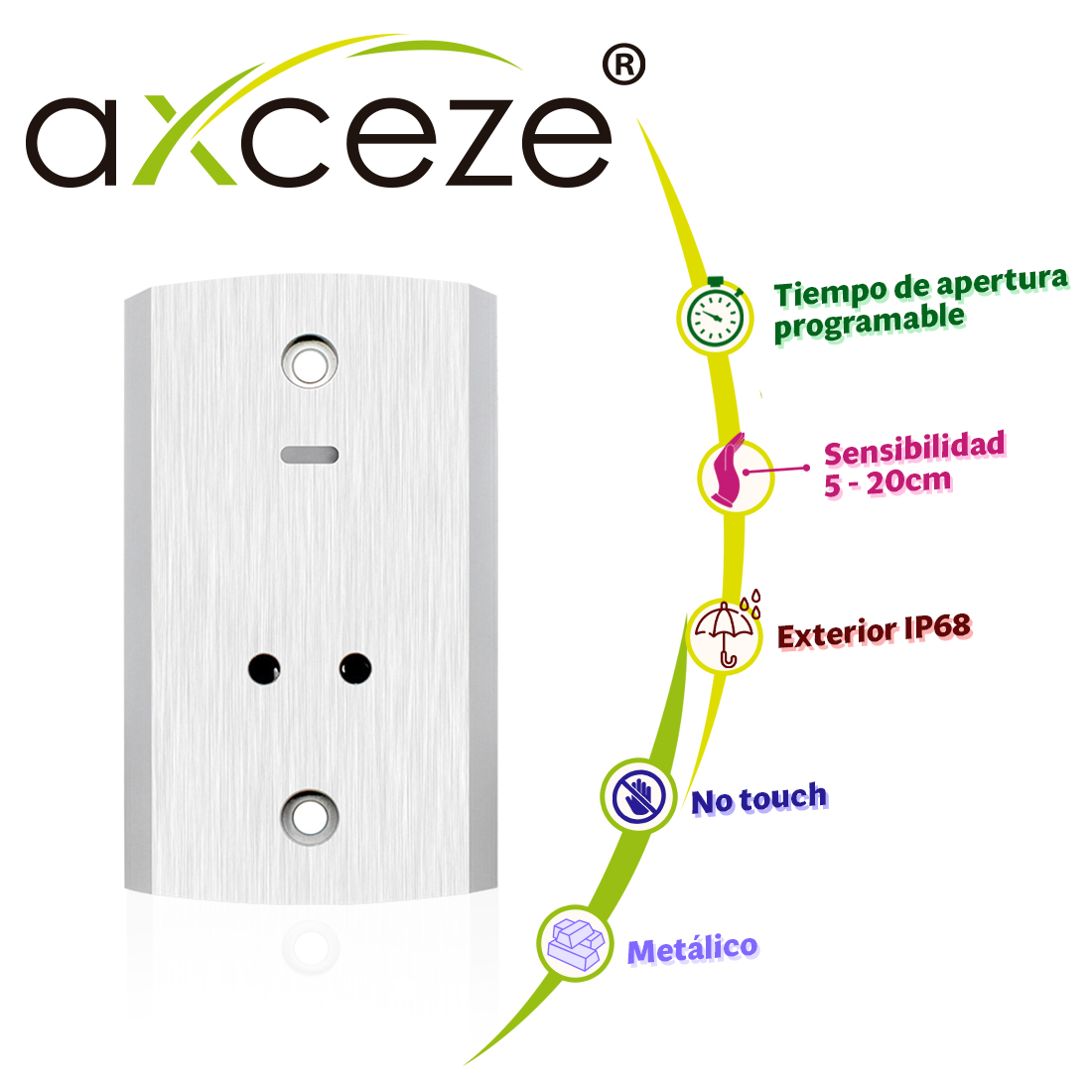 Botón de Perticion de Salida AX-B140 Formato Vertical Cubierta Metálica Grado de Protección IP68 Soporta Exterior Tiene