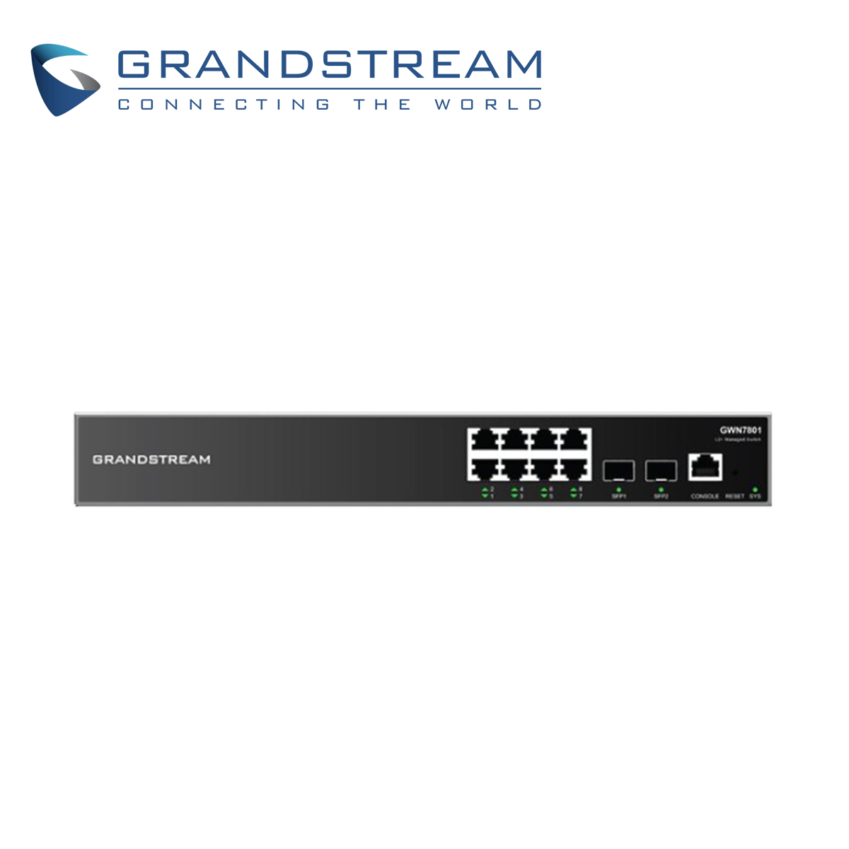 Switch Administrable PoE+ Grandstream GWN7801P / 8 Puertos 10/100/1,000 Mbps / 8 Puertos PoE+ Af/At / 2 Puertos SFP