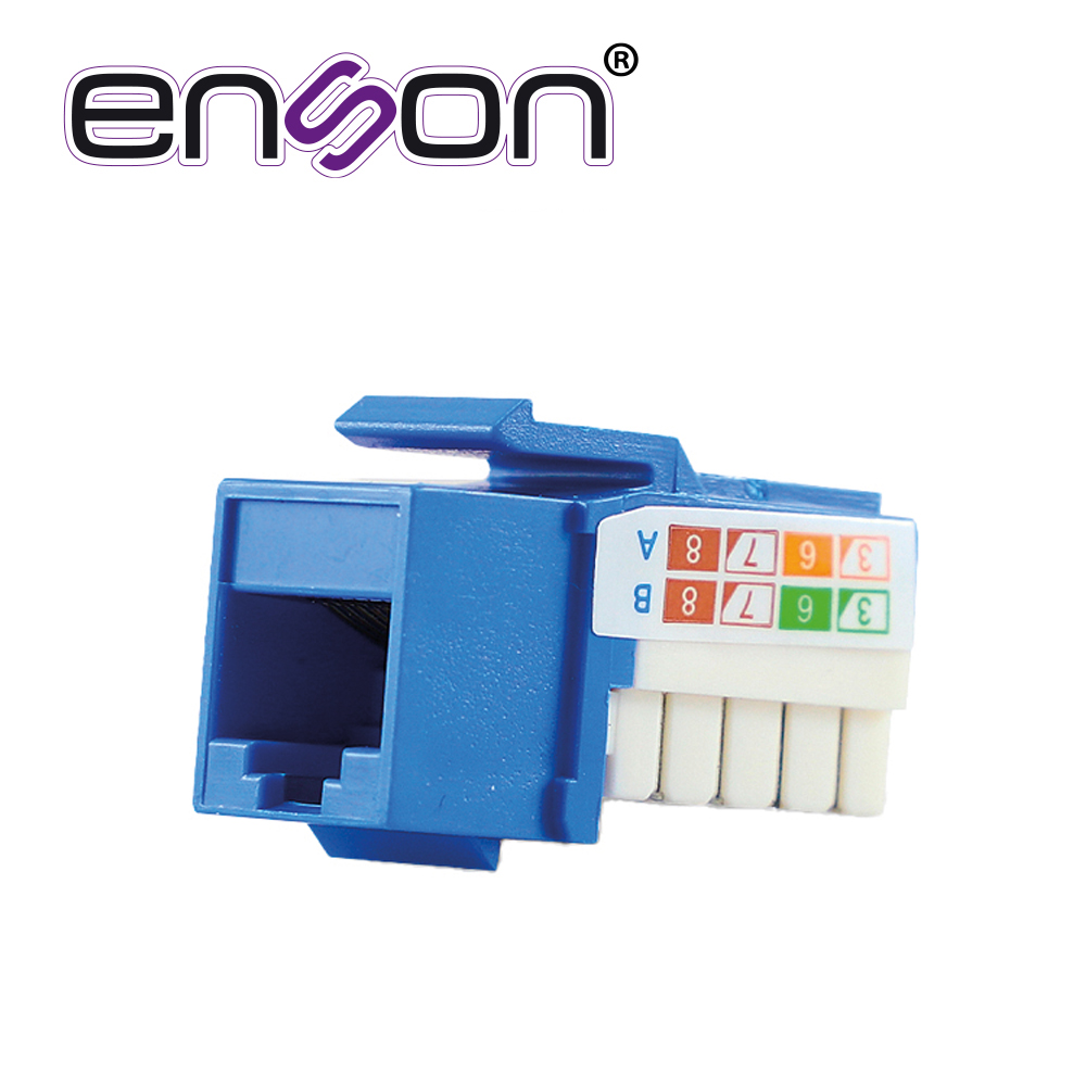 Conector Modular Jack Keystone RJ45 Enson EPRO-JACK6A-BL Serie PRO, Posicion Vertical CAT6A Color Azul Compatible con
