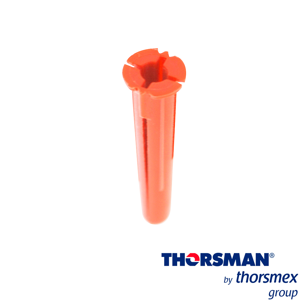 Paquete de 100 Piezas de Taquetes Thorsman Medida 1/4 Color Rojo para Fijar Objetos en Muros y Techos de Concreto o