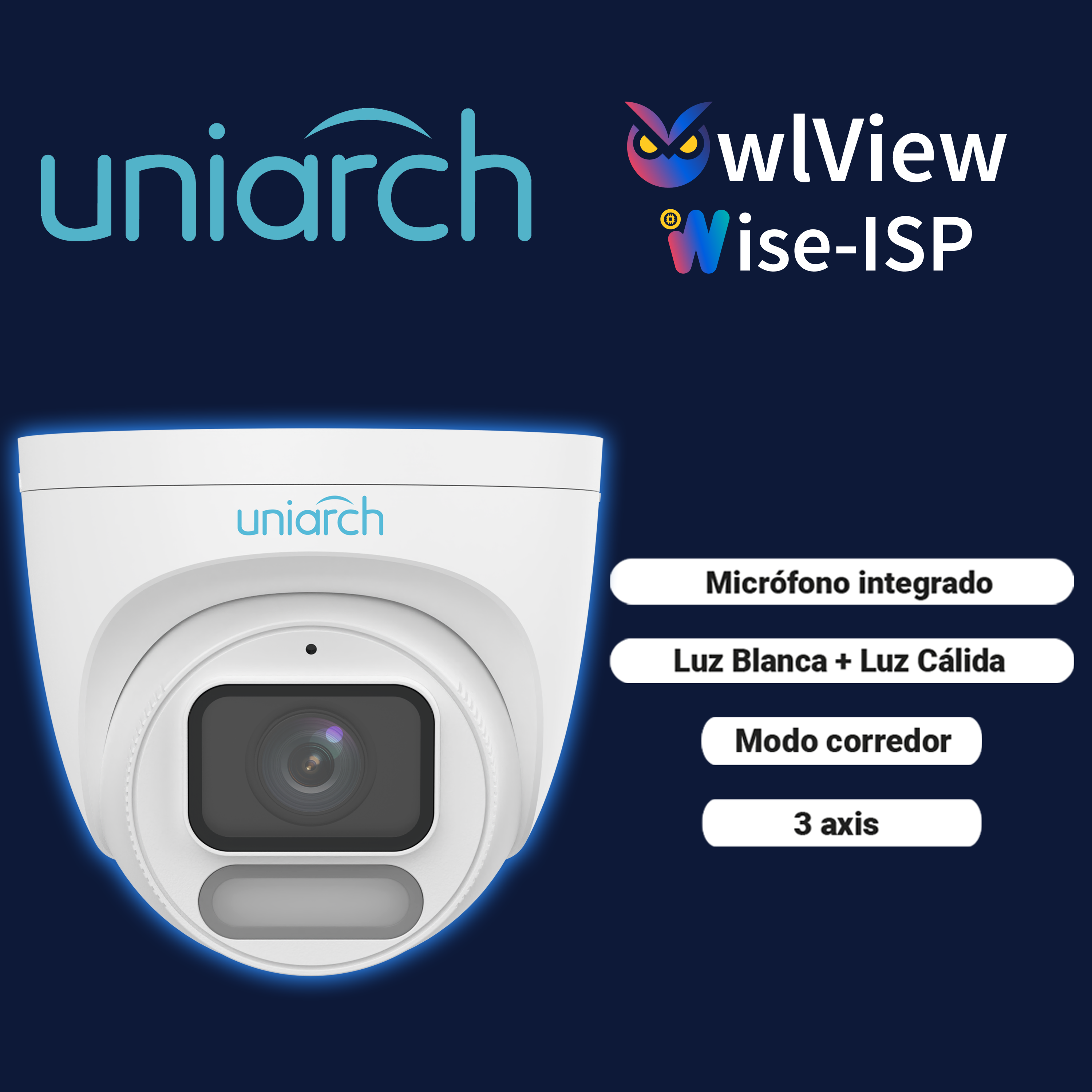 Cámara IP Turret Owlview Uniarch IPC-T242-ADF28K-WP / 2MP / Lente 2.8MM / WDR120DB / LUZ-BLANCA+LUZ-CALIDA30M