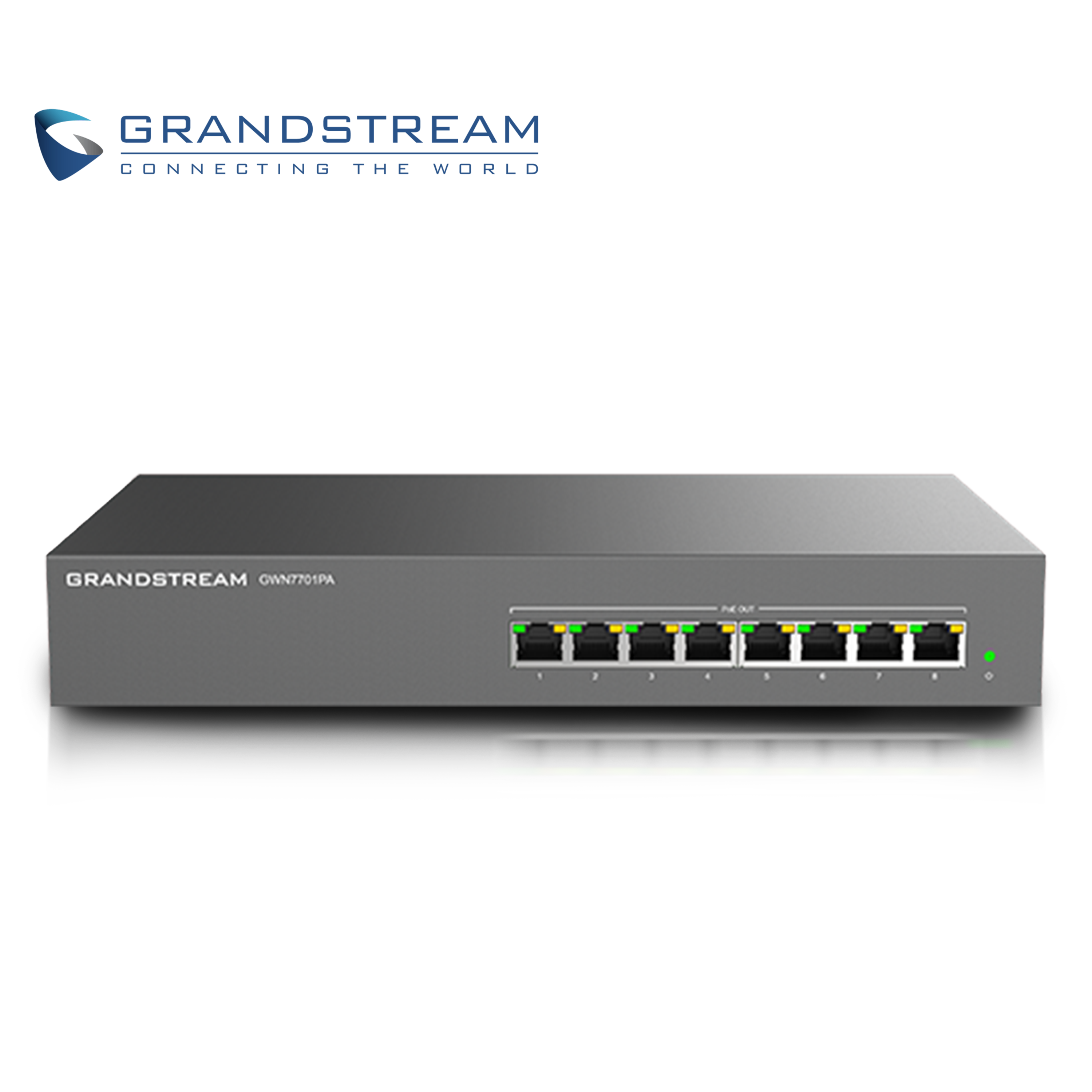 Switch NO Administrable PoE+ Grandstream GWN7701PA / 8 Puertos 10/100/1,000MBPS / 8 Puertos PoE+ Af/At / Montaje