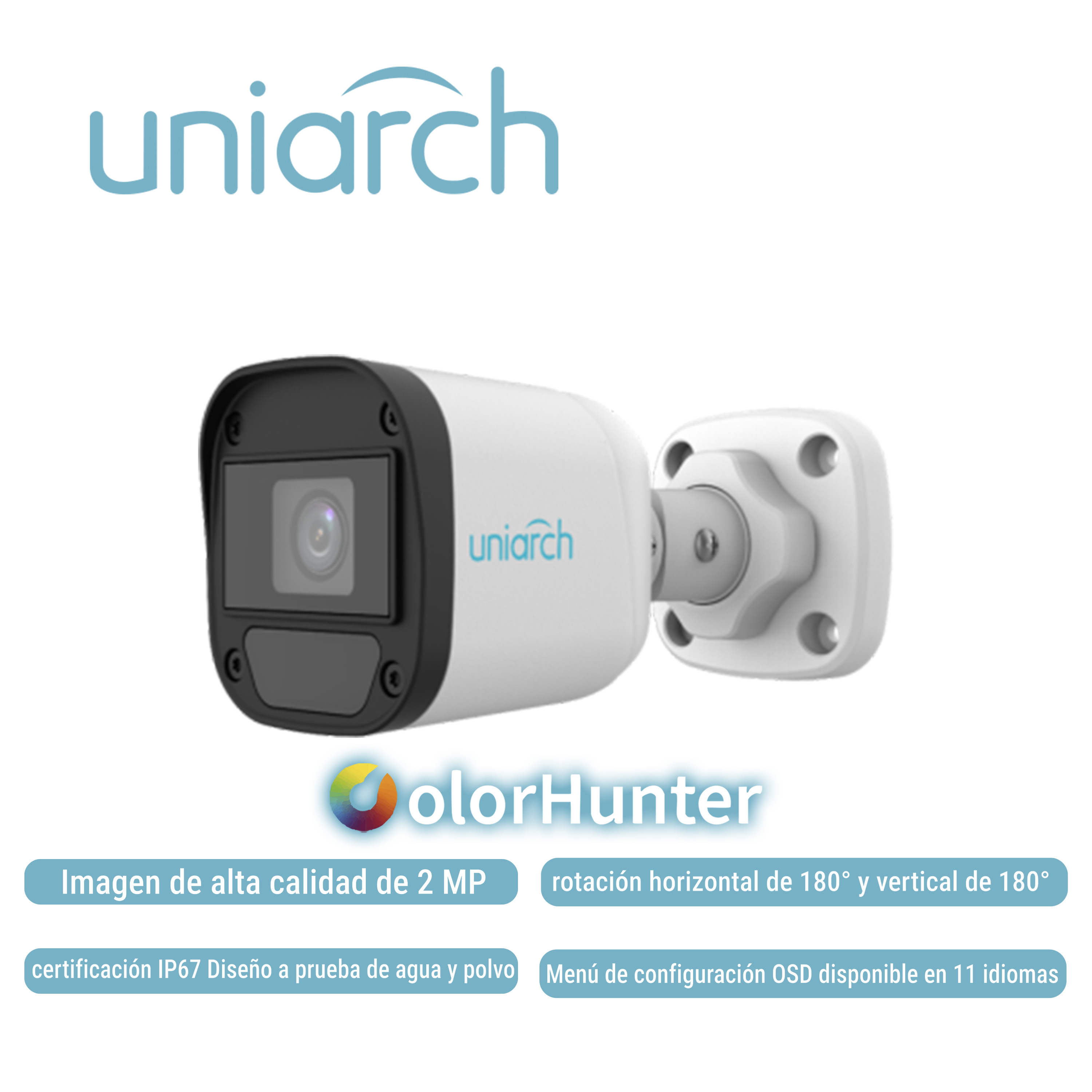 Cámara Analoga Bullet Colorhunter Uniarch UAC-B112-F28-W-X-H / 2MP / Tvi/Ahd/Cvi: 1080P@30fps / LENTE-2.8MM / WDR