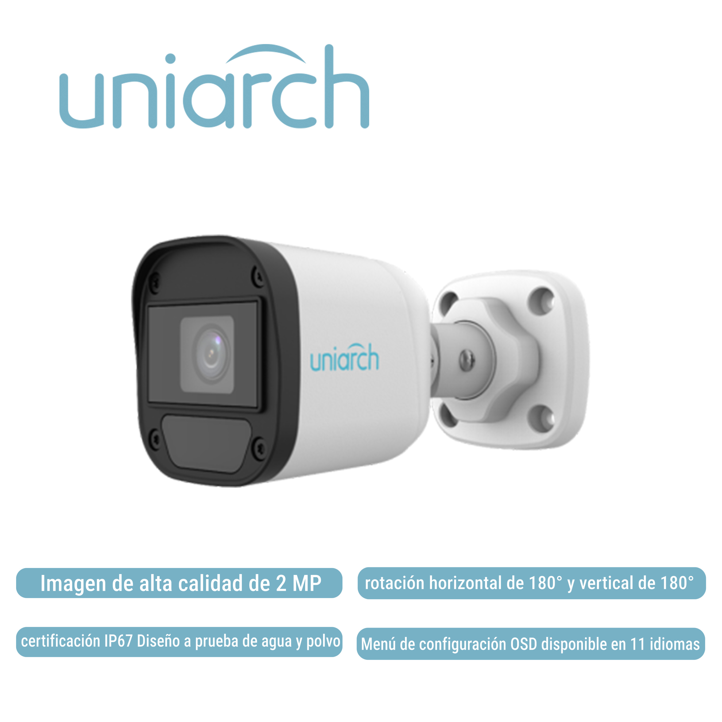 Cámara Analoga Bullet Uniarch UAC-B112-F28-X-H / 2MP / Tvi/Ahd/Cvi: 1080P@30fps / LENTE-2.8MM / Dwdr / IR20M / OSD-MENU