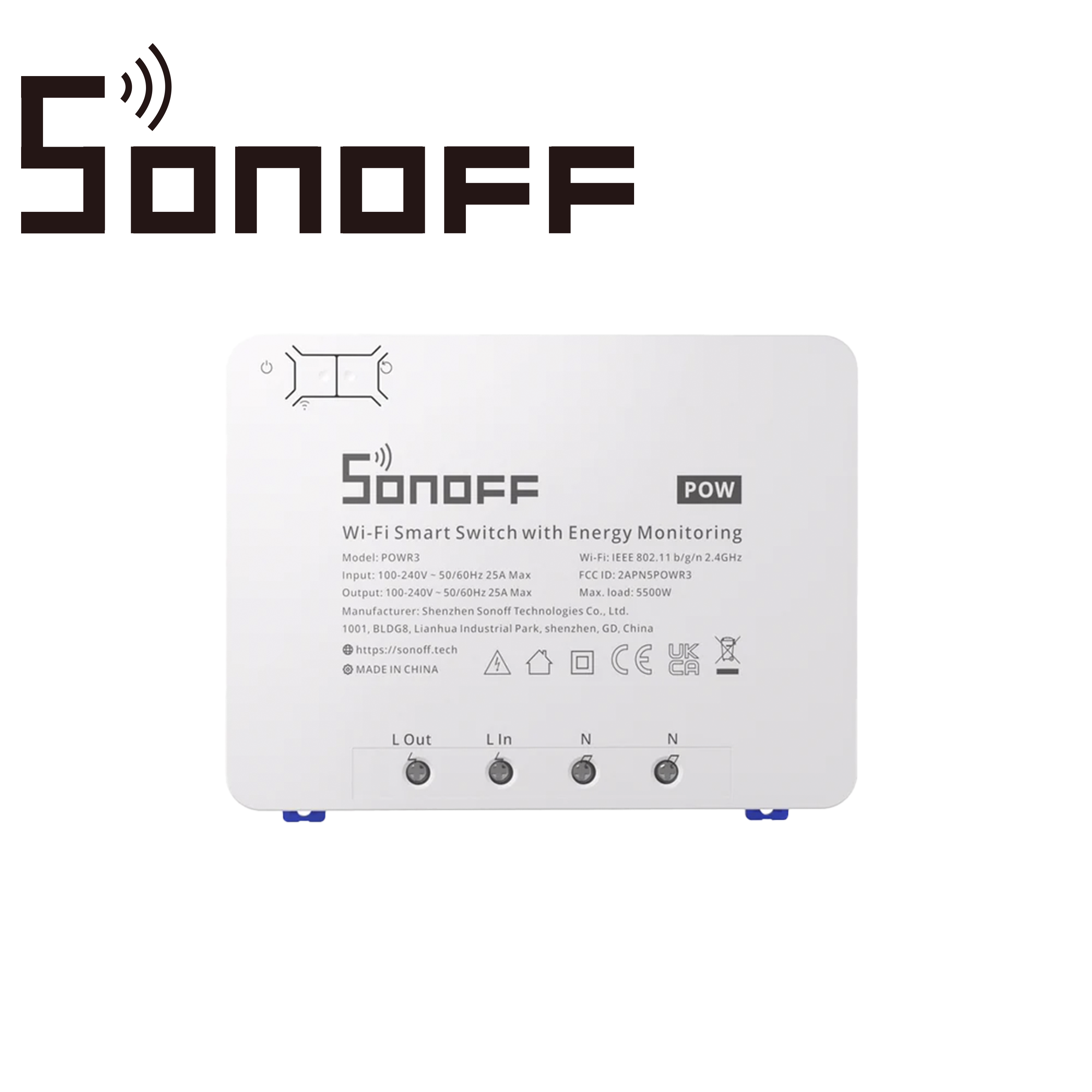 Interruptor Inteligente On/Off de Potencia Sonoff POWR3 / 1CH On/Off / Monitoreo y Control de Consumo Eléctrico / WiFi