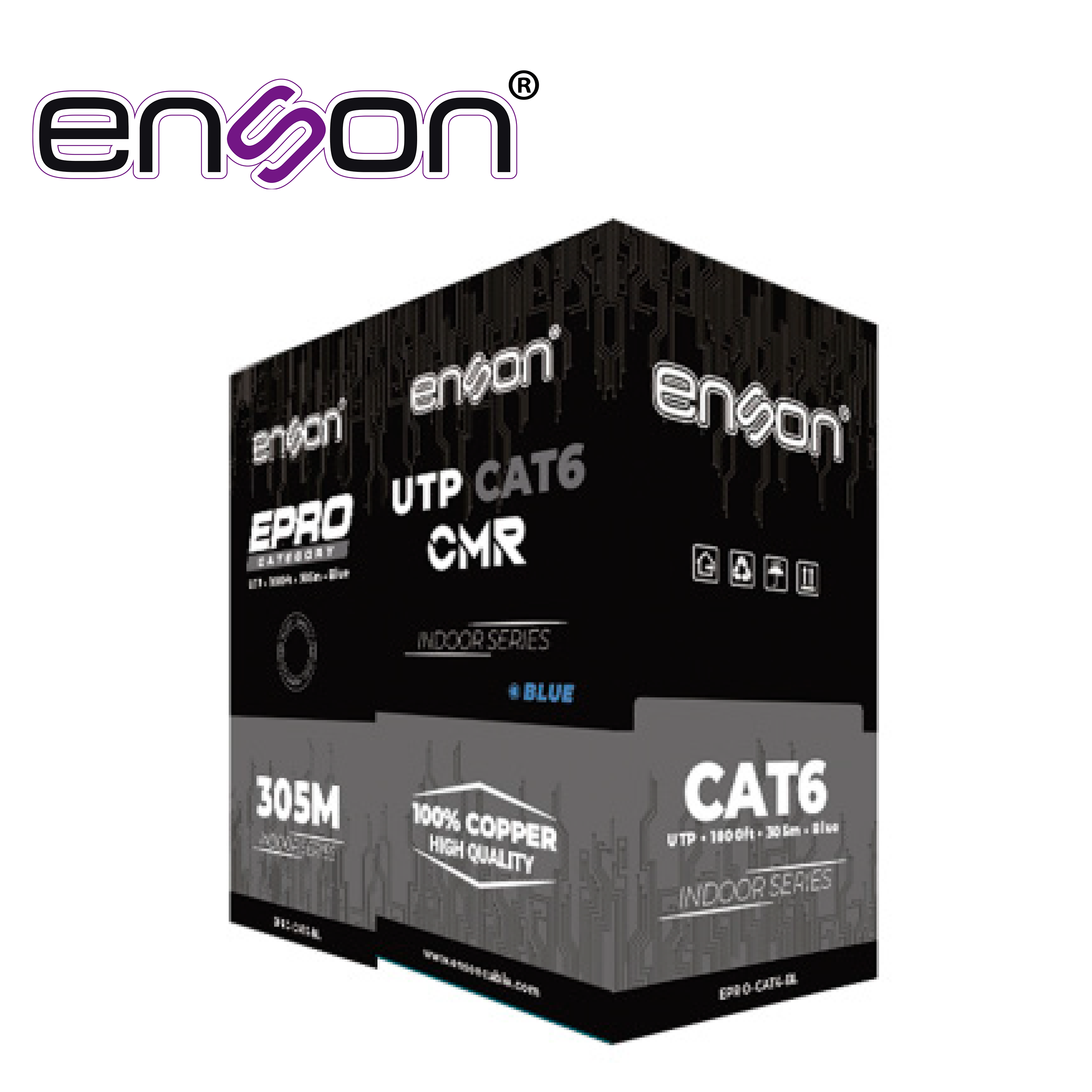 Cable UTP CAT6 Azul Enson EPRO-CAT6-BL CRM / Forro PVC / 4 Pares / Calibre 23 AWG / 100% Cobre / USO Interior / Color