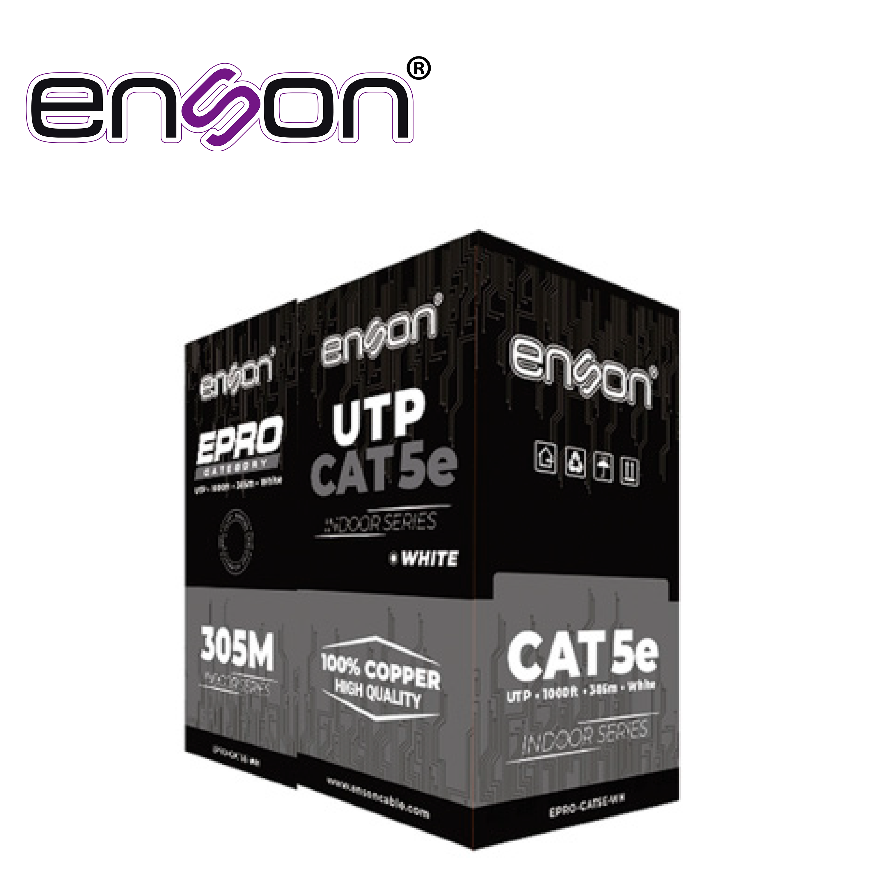 Cable UTP CAT5E Blanco Enson EPRO-CAT5E-WH / Forro PVC CM / 4 Pares / Calibre 24 AWG / 100% Cobre / USO Interior