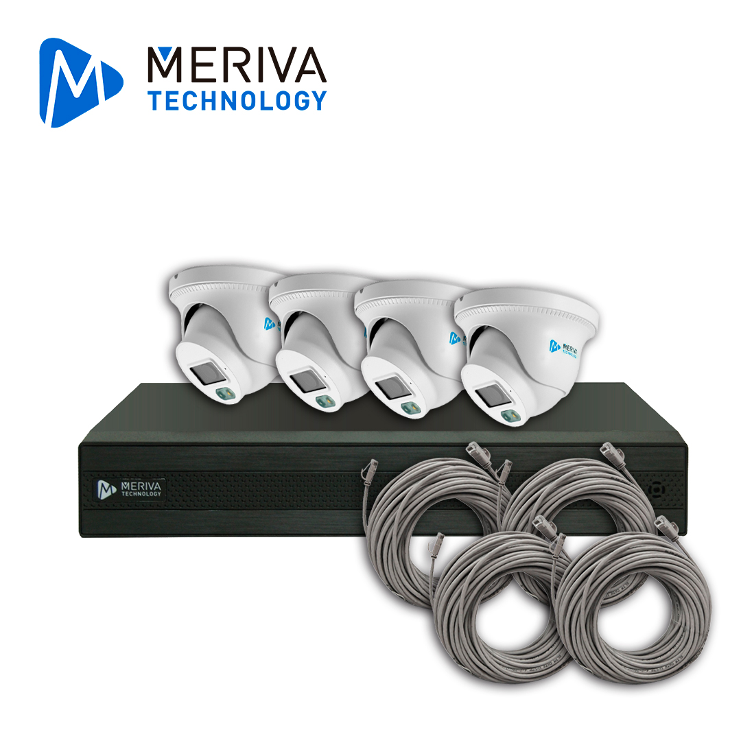 KIT de Videovigilancia IP Meriva Technology MKIP2MP-4T-8P 4 Cámaras Turret IP MTD-203D de 2MP LUZ Dual con Microfono