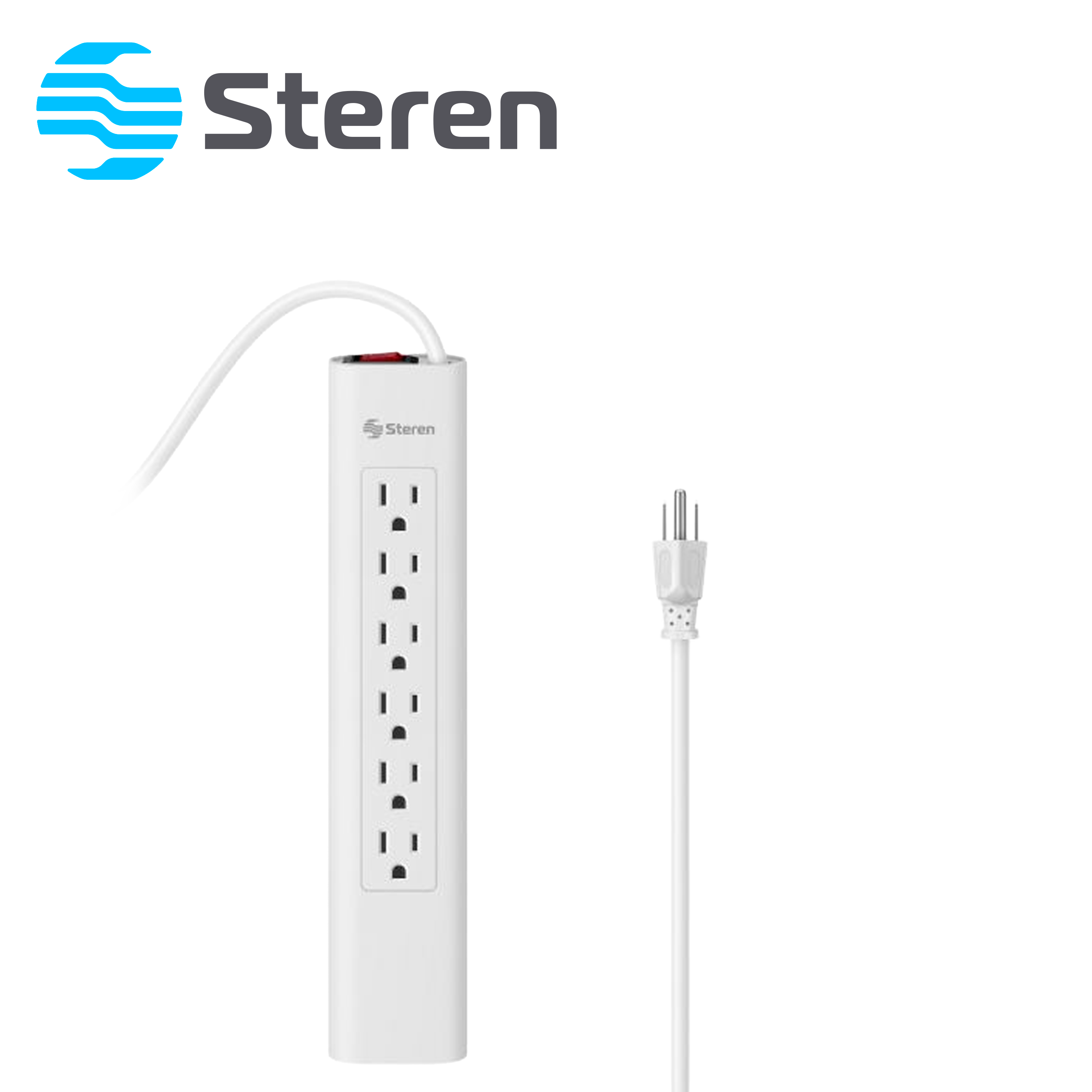 Multicontacto de 6 Salidas Verticales Polarizadas Steren Barra Barra MULTI-V 6 Blanca Ideal para Conectar Equipos de