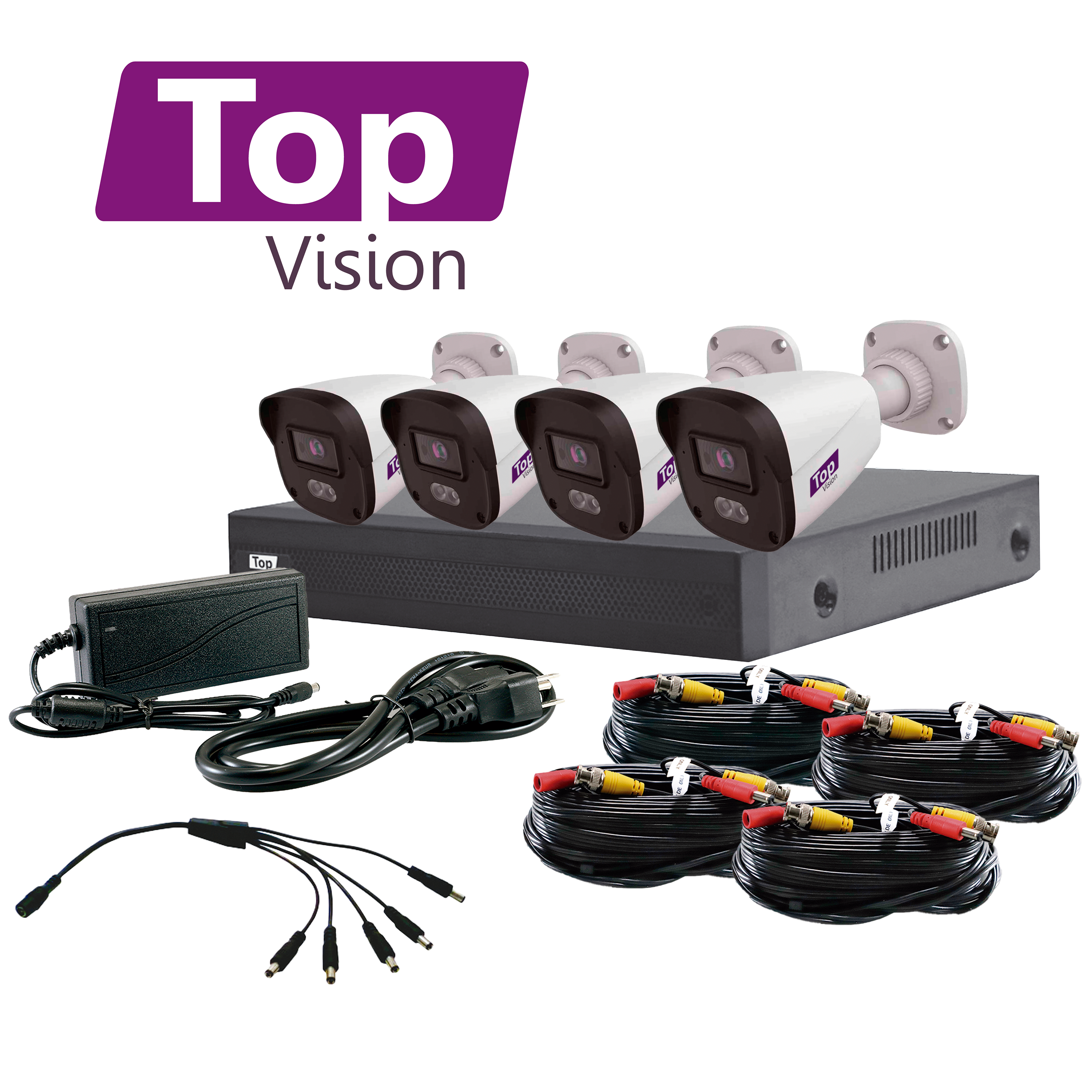 KIT 4X4 TOP24ADLKIT Topvision Incluye 1 DVR XVR-204AI 4CH 1080 Lite Audio por Coaxial o UTP / Analitica Basica