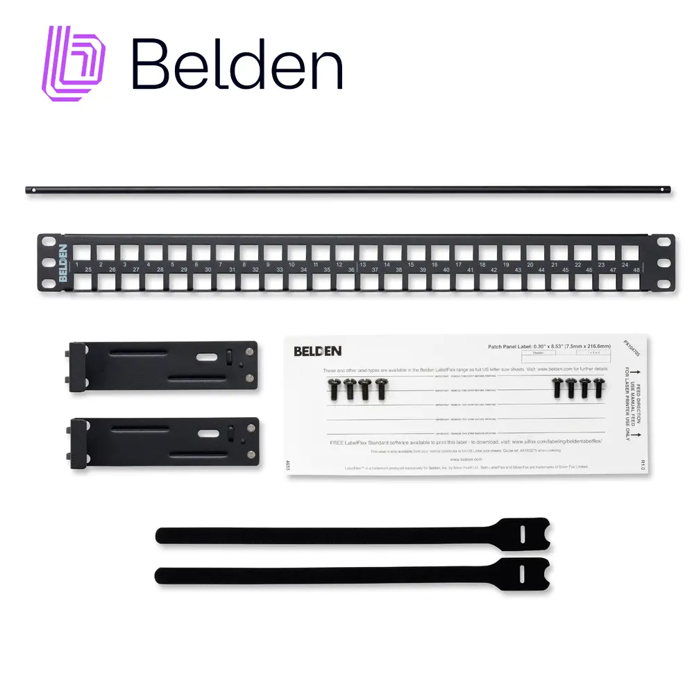 Patch panel keyconnect CAT6/CAT6A Belden AX103121 / negro / 48 puertos / 1UR / Modular/Vacio / pieza