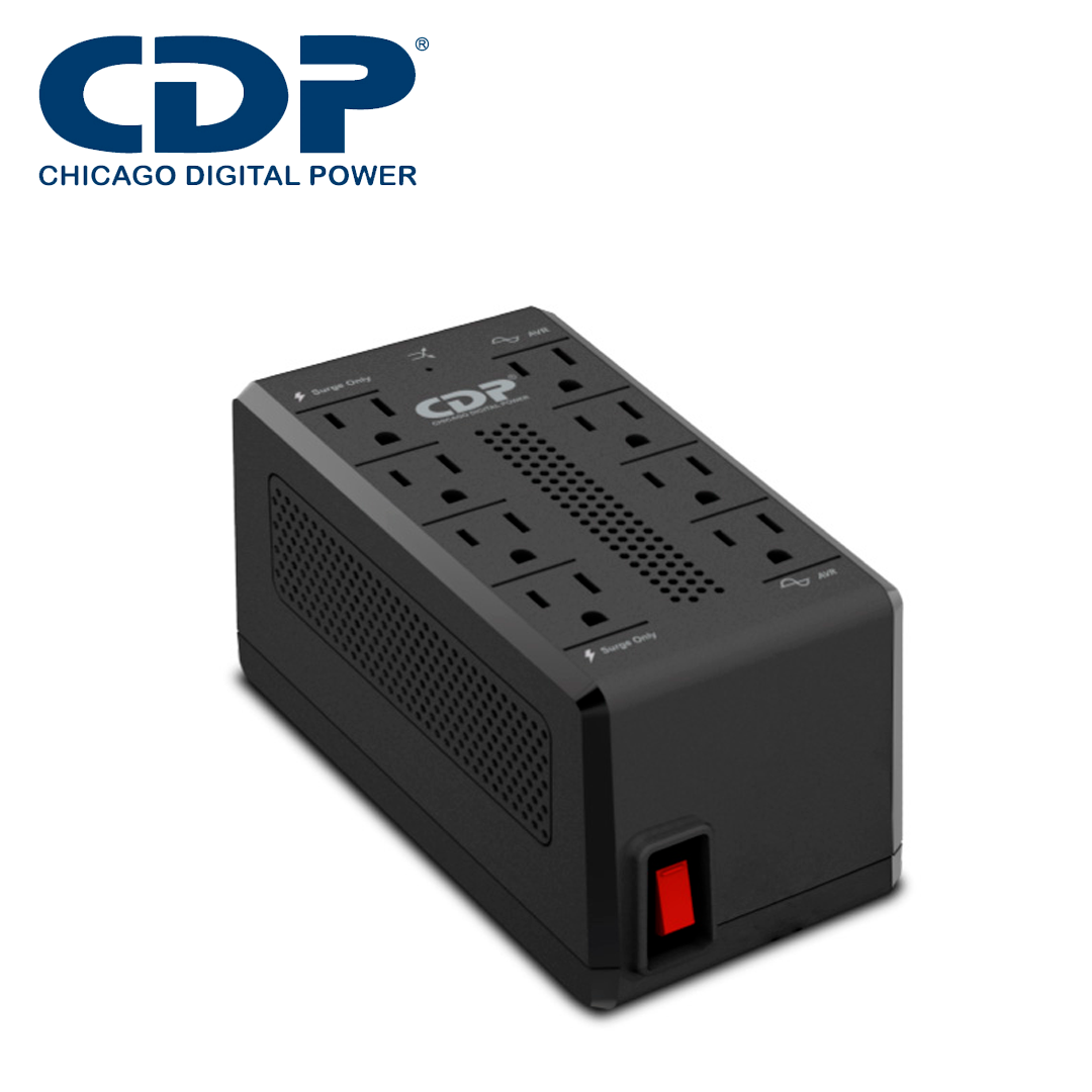 Regulador de Voltaje RAVR1408 CDP / 1410VA / 700W / 8 Contactos Nema 5-15R / AVR / Supresion de Picos 300 Joules